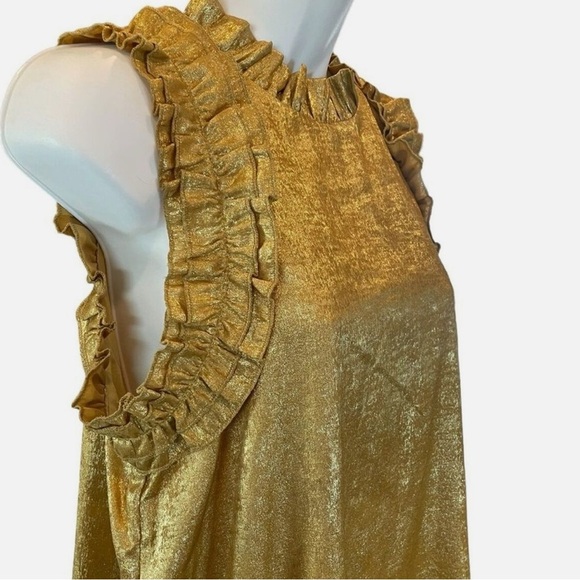 Metallic Gold TCEC Mini Cocktail Dress With Ruffles Women's Size Large - Picture 3 of 10
